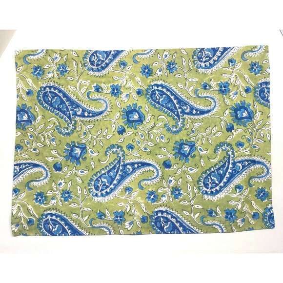 Handmade Paisley Placemats Set of 4 Green Blue Tapestry Style - Picture 2 of 7